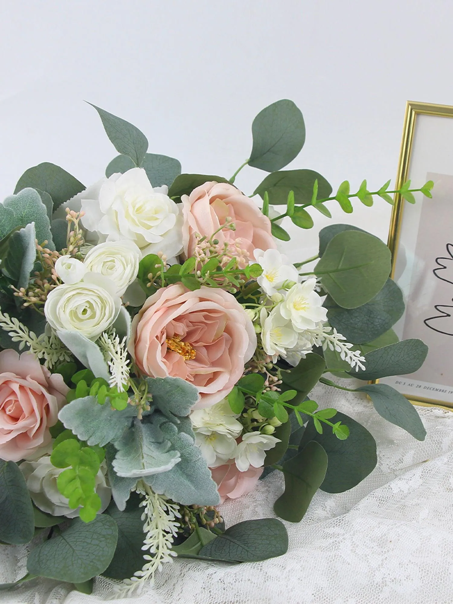 12.6 inch wide Blush Pink & White Bridal Bouquet
