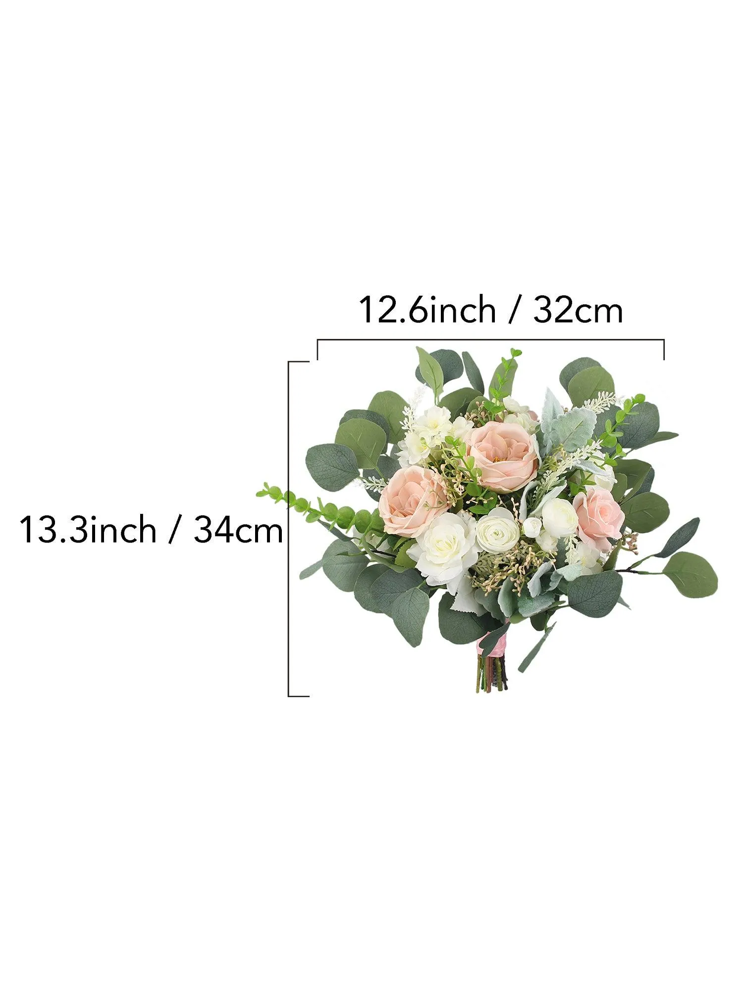 12.6 inch wide Blush Pink & White Bridal Bouquet