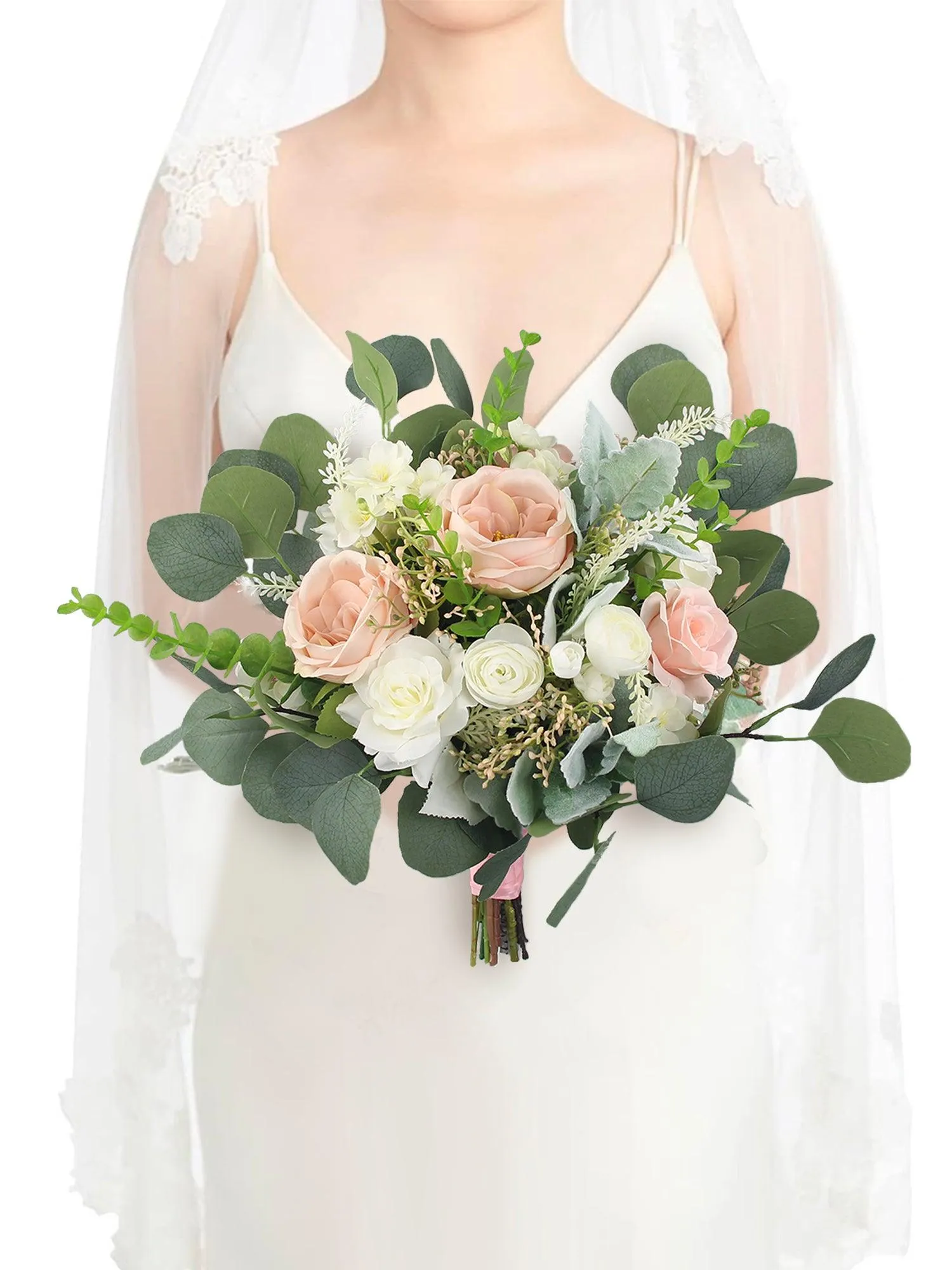 12.6 inch wide Blush Pink & White Bridal Bouquet