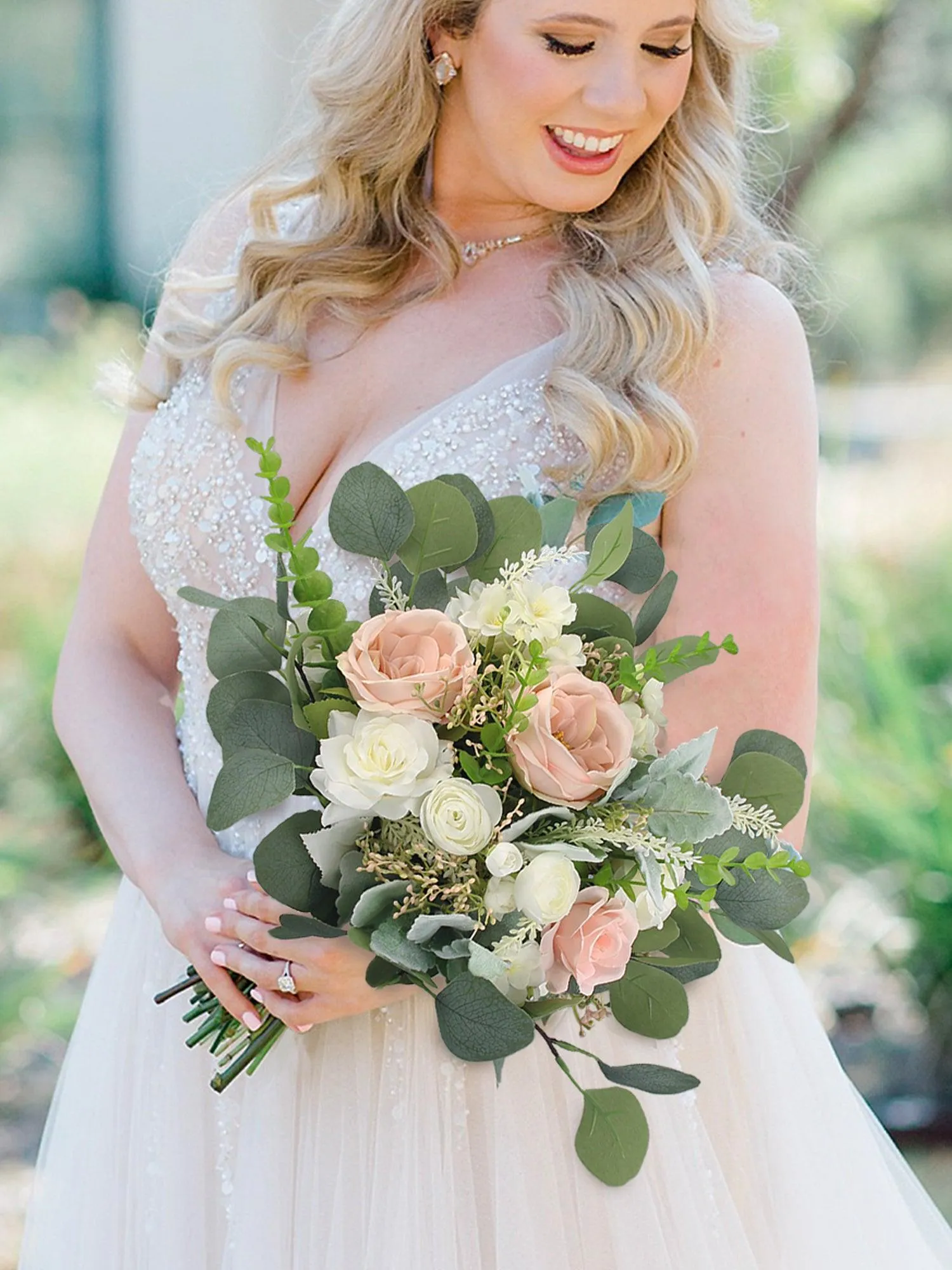 12.6 inch wide Blush Pink & White Bridal Bouquet
