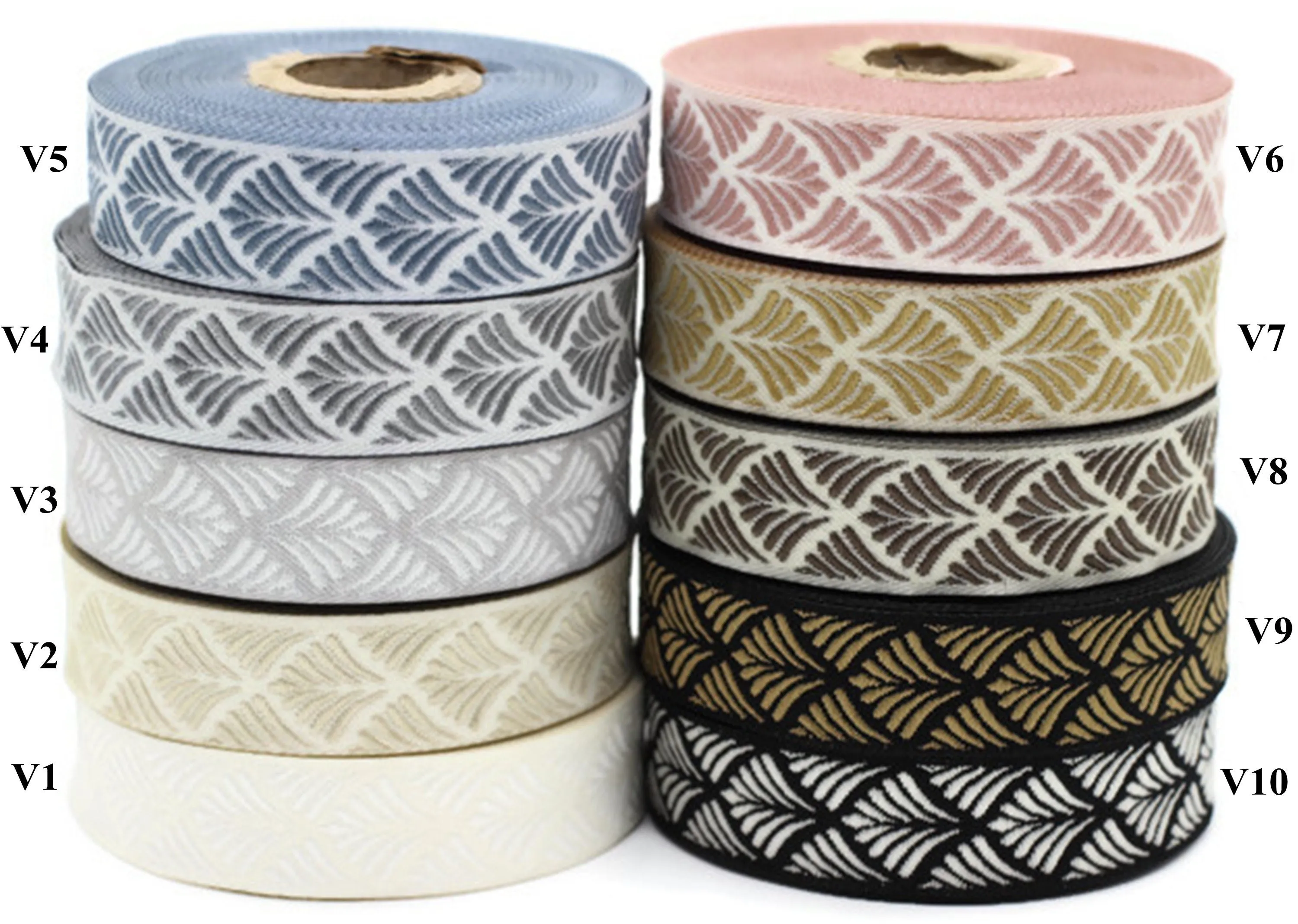 20 mm White Seashell  0.78 (inch) | SeaShell Ribbon | Embroidered Woven Seashell Ribbon | Jacquard Ribbon | 20 mm Wide | 20273