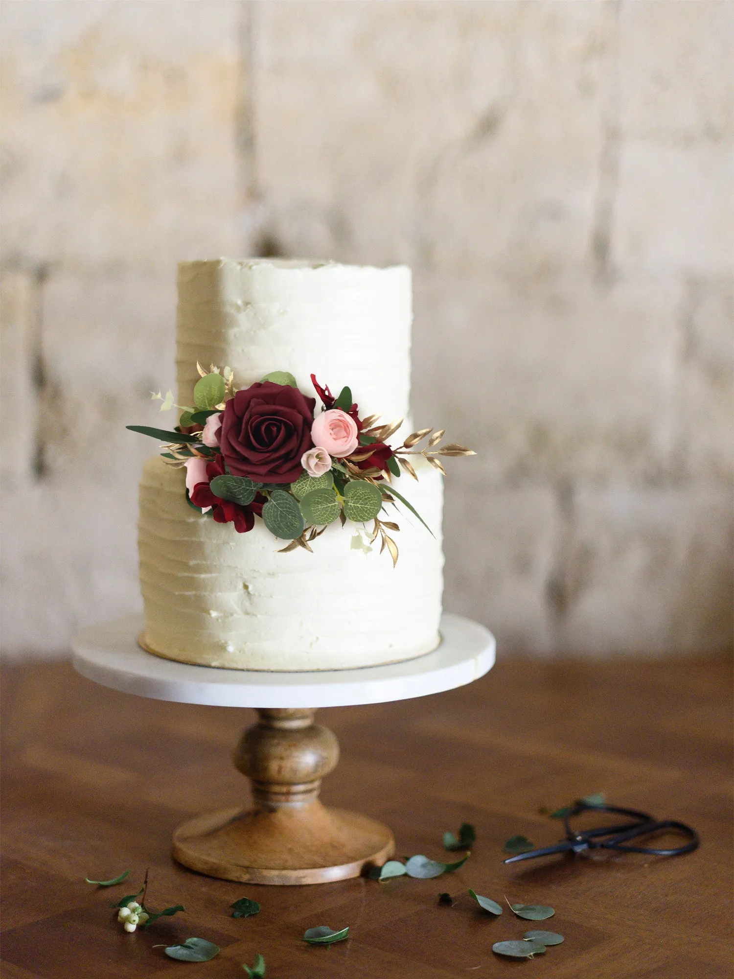 3Pcs Burgundy Cake Flowers Set