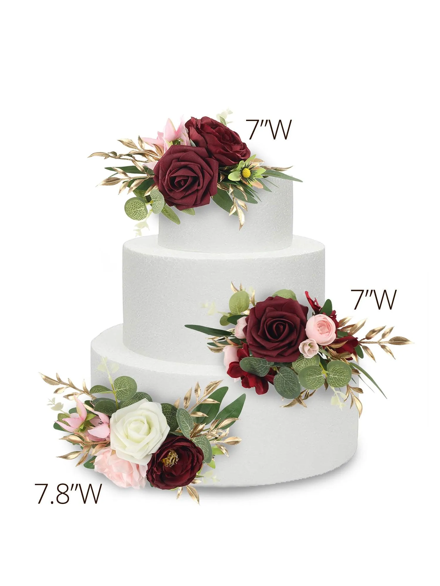 3Pcs Burgundy Cake Flowers Set