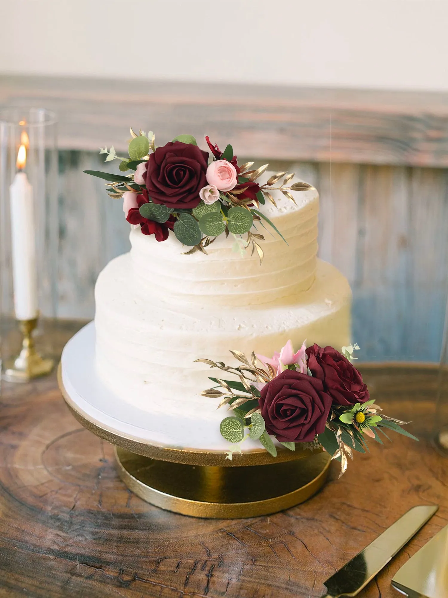 3Pcs Burgundy Cake Flowers Set