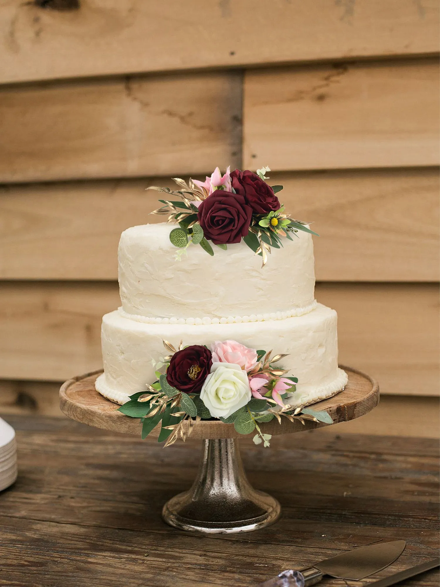 3Pcs Burgundy Cake Flowers Set