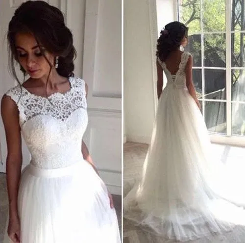 A Line Sleeveless Bridal Gown