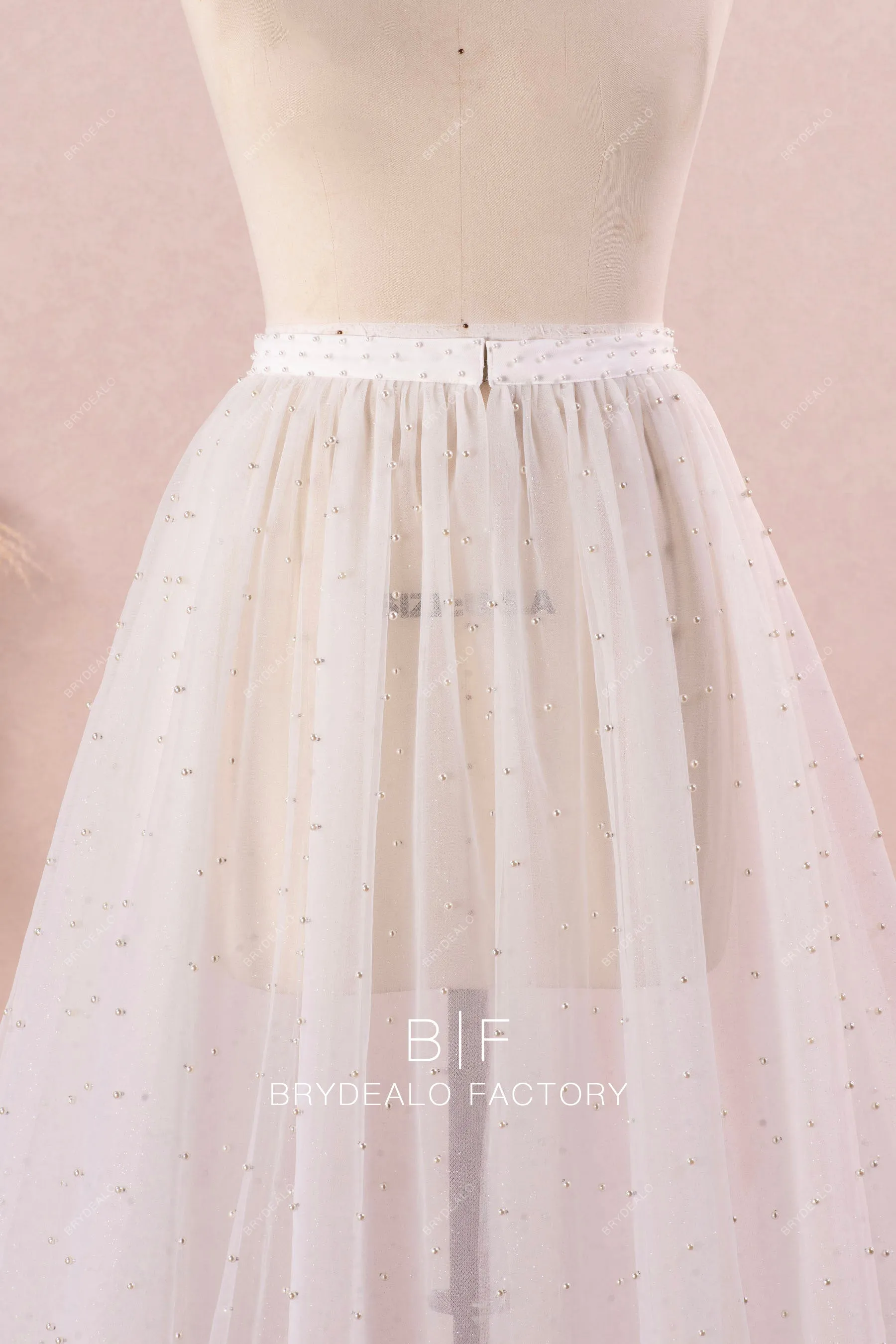 Allover Pearls Elegant Cathedral Length Bridal Overskirt