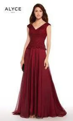 ALYCE PARIS 27232 Burgundy Modest A-Line Chiffon Dress