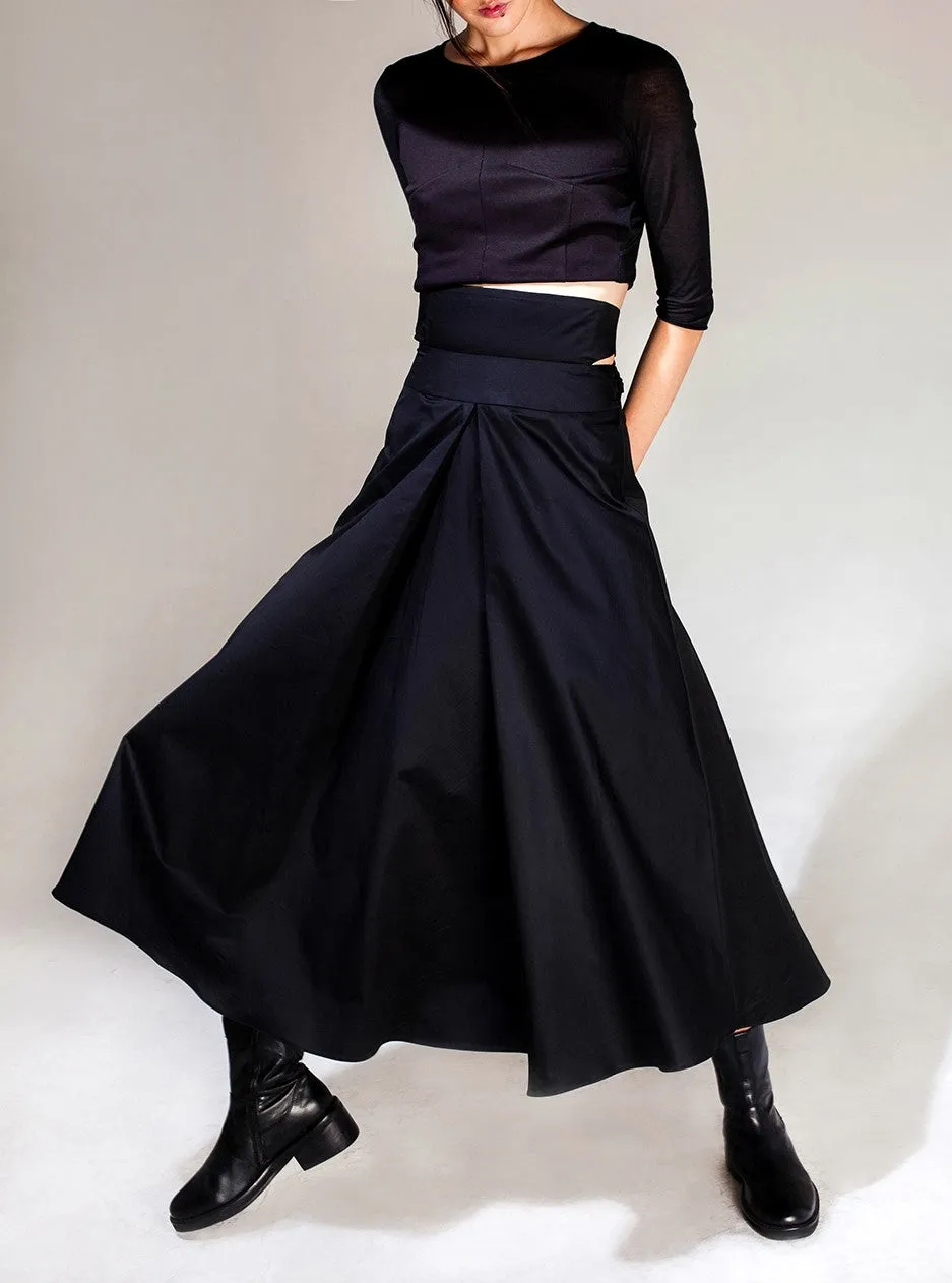 Avan-Garde Loose fitting Wide Leg Japanese Style Asymmetrical High Waist Bandage Skirt Trouser