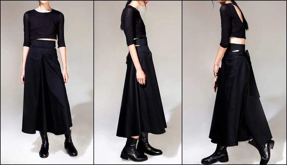 Avan-Garde Loose fitting Wide Leg Japanese Style Asymmetrical High Waist Bandage Skirt Trouser