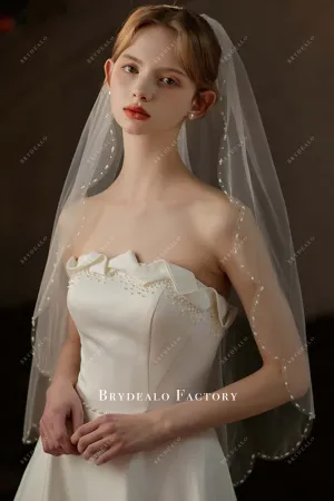 Beaded Scalloped Edge Fingertip Length Wedding Veil