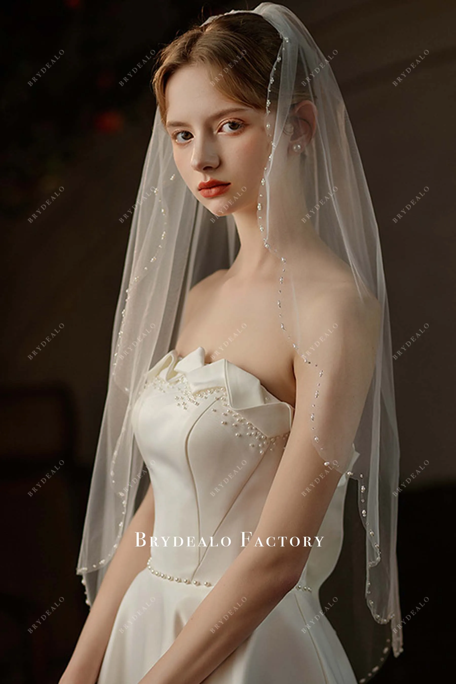 Beaded Scalloped Edge Fingertip Length Wedding Veil