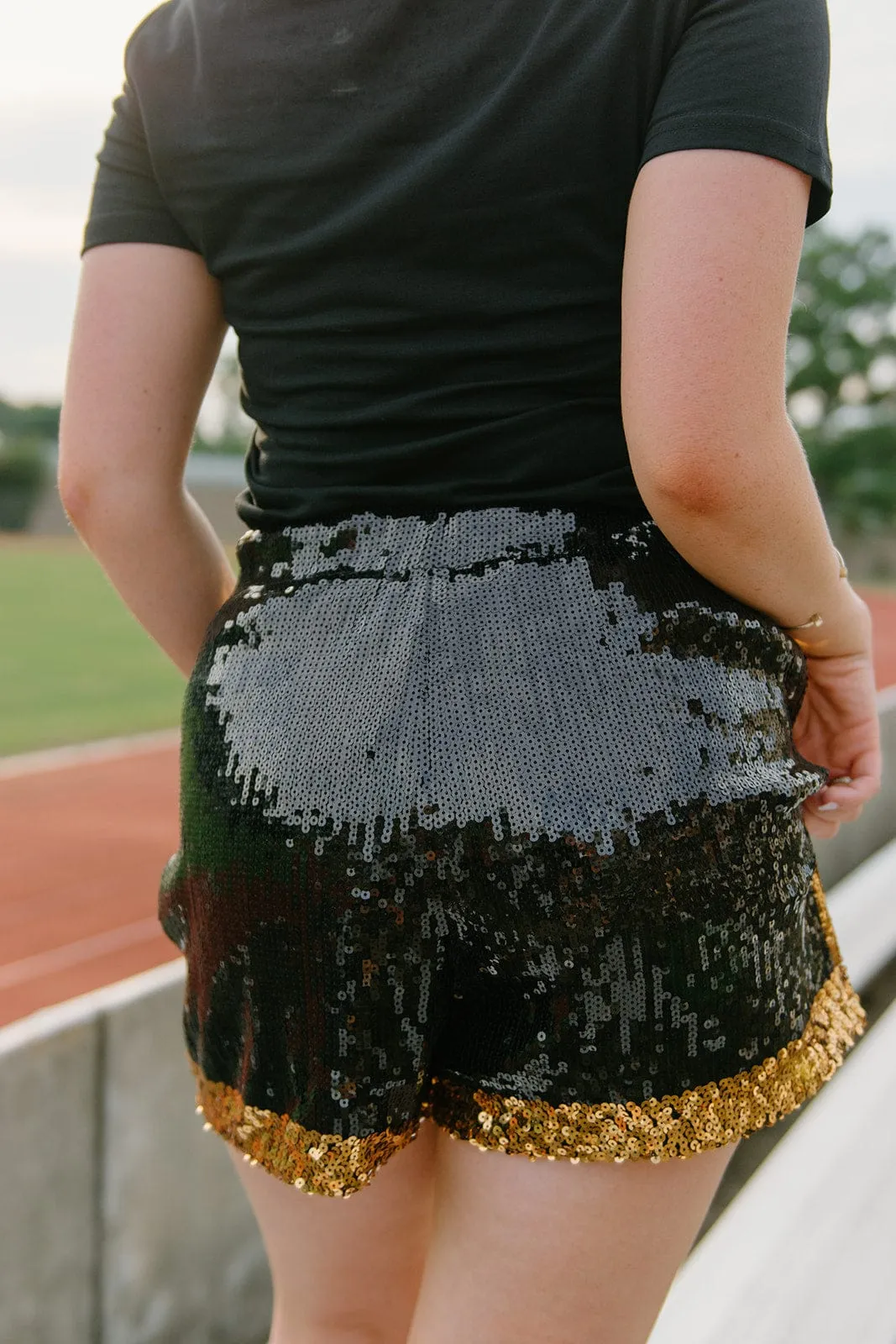 Black & Gold Sequin Jersey Shorts