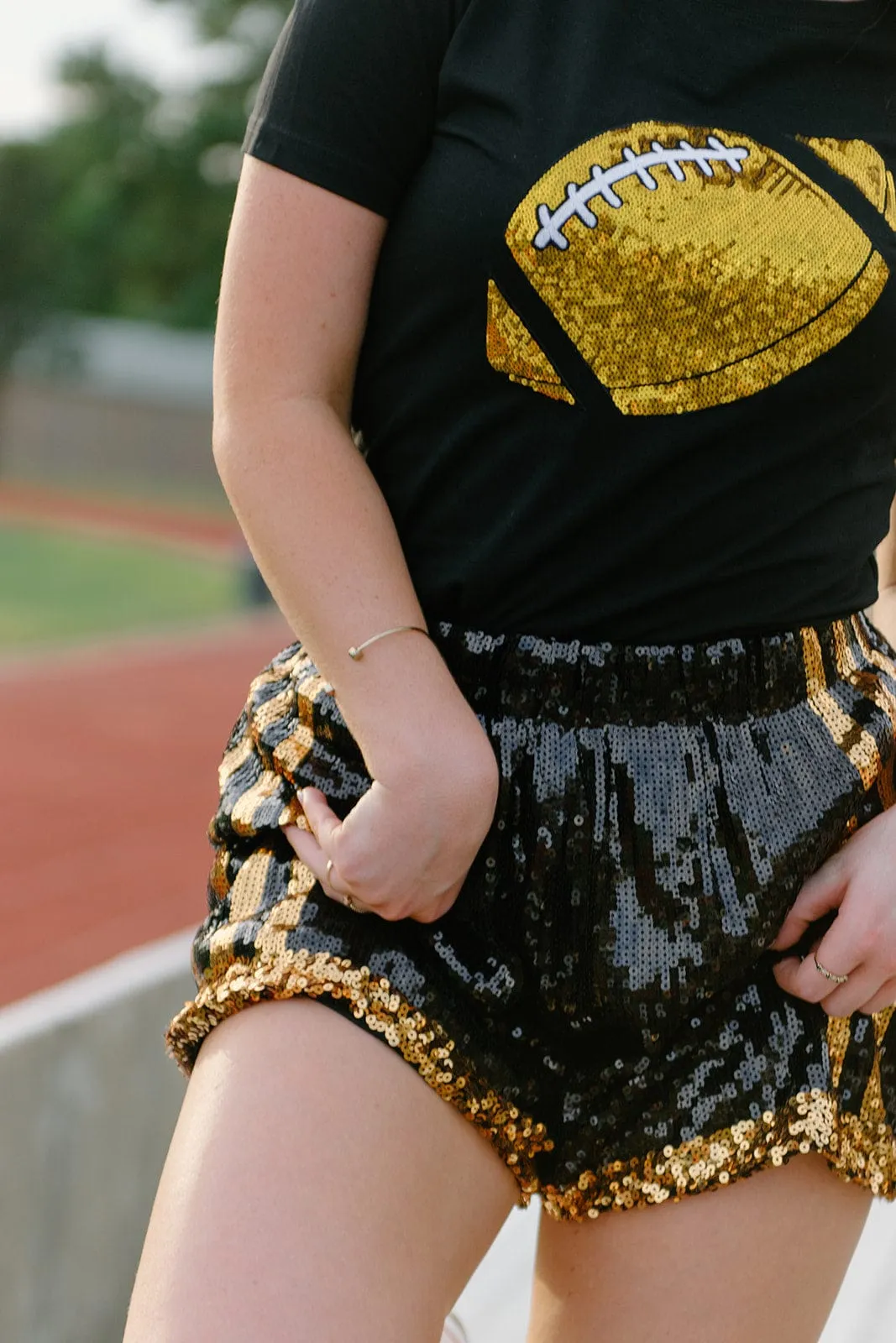 Black & Gold Sequin Jersey Shorts