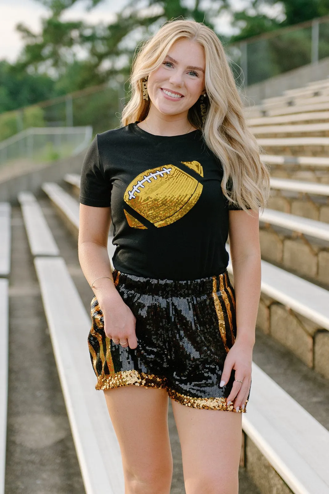 Black & Gold Sequin Jersey Shorts