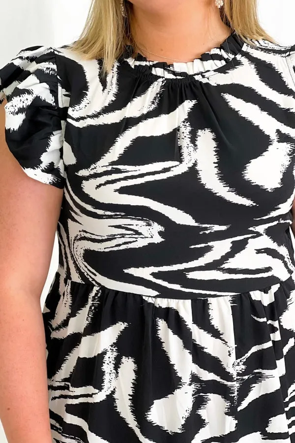 Black and White Print Flutter Sleeve Dress *Final Sale*