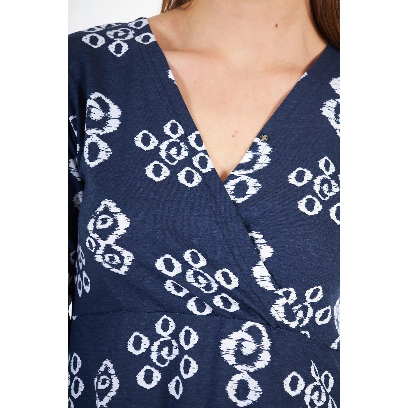 Blue Printed Double Breasted Long Dress