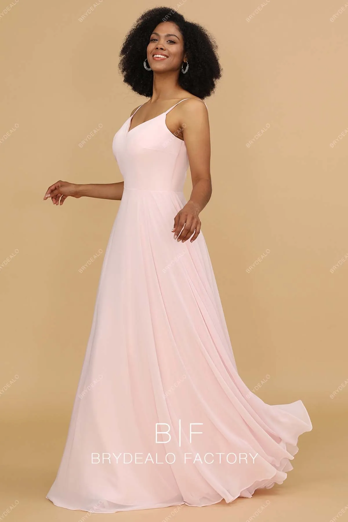 Blush Pink Chiffon V-neck Long Simple Formal Dress
