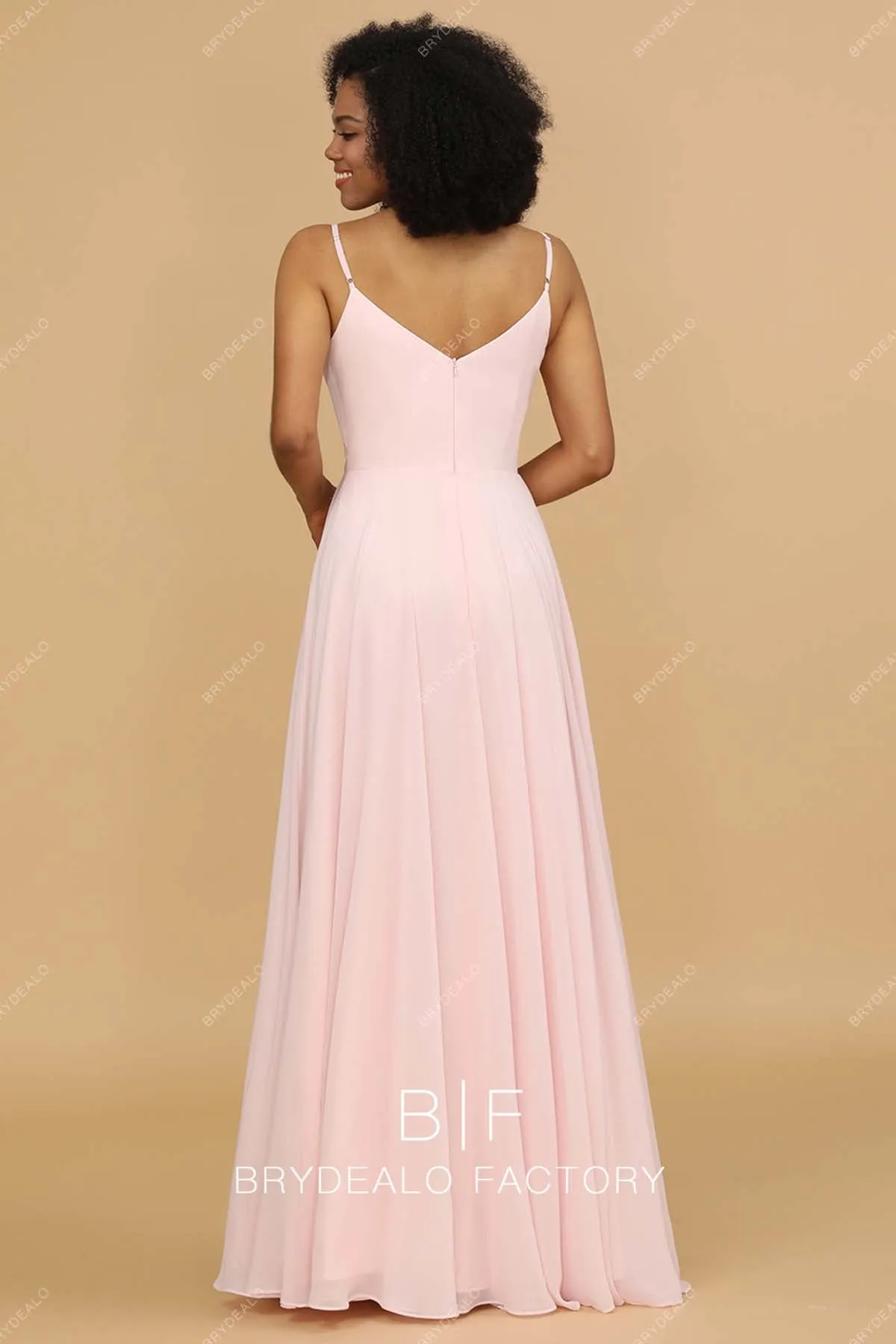 Blush Pink Chiffon V-neck Long Simple Formal Dress