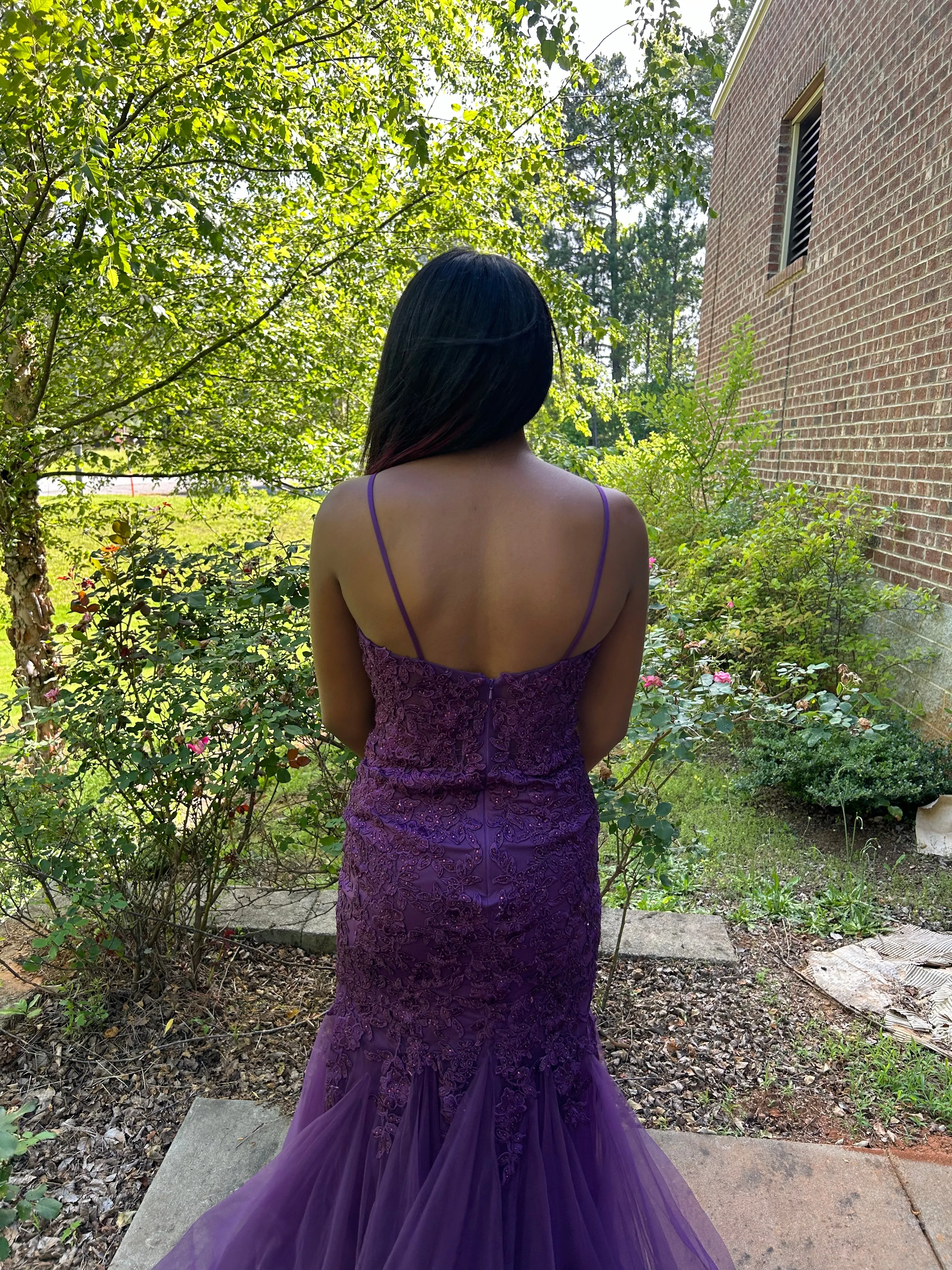 Blush Prom 12130 Lace Mermaid Dress with Train - Fern, Emerald, Eggplant or Sky Blue