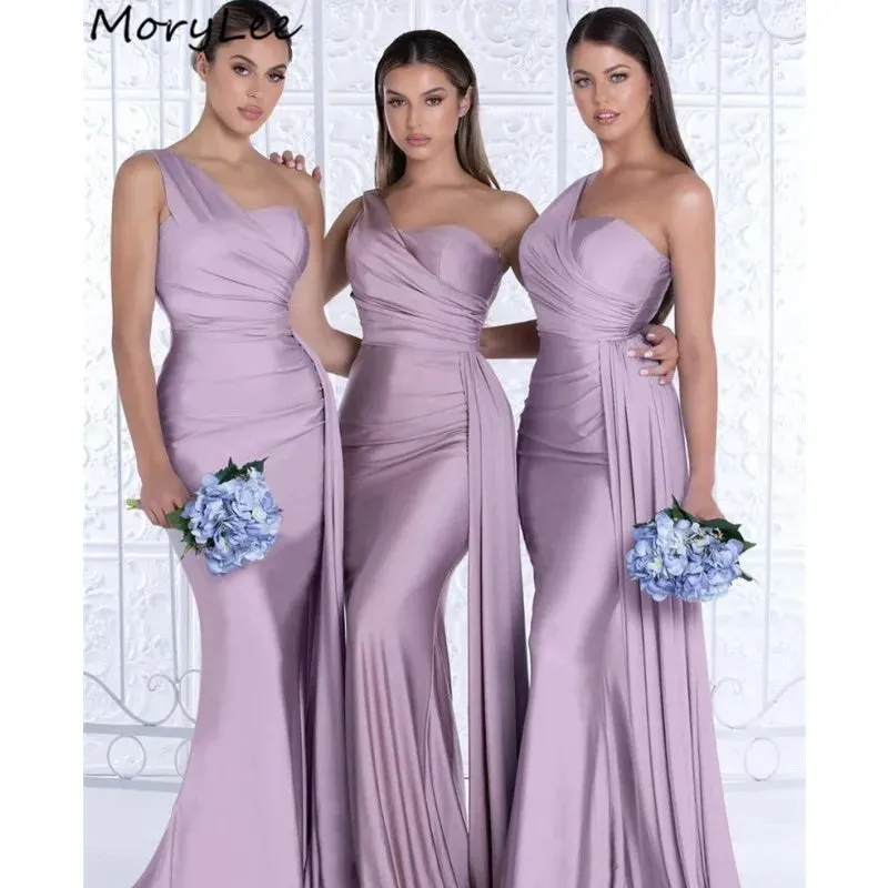 Bridesmaid Dresses Sweetheart One Shoulder Spandex Satin Mermaid Bridesmaid Dresses Lace Up Back Wedding Party Bridesmaid Gowns