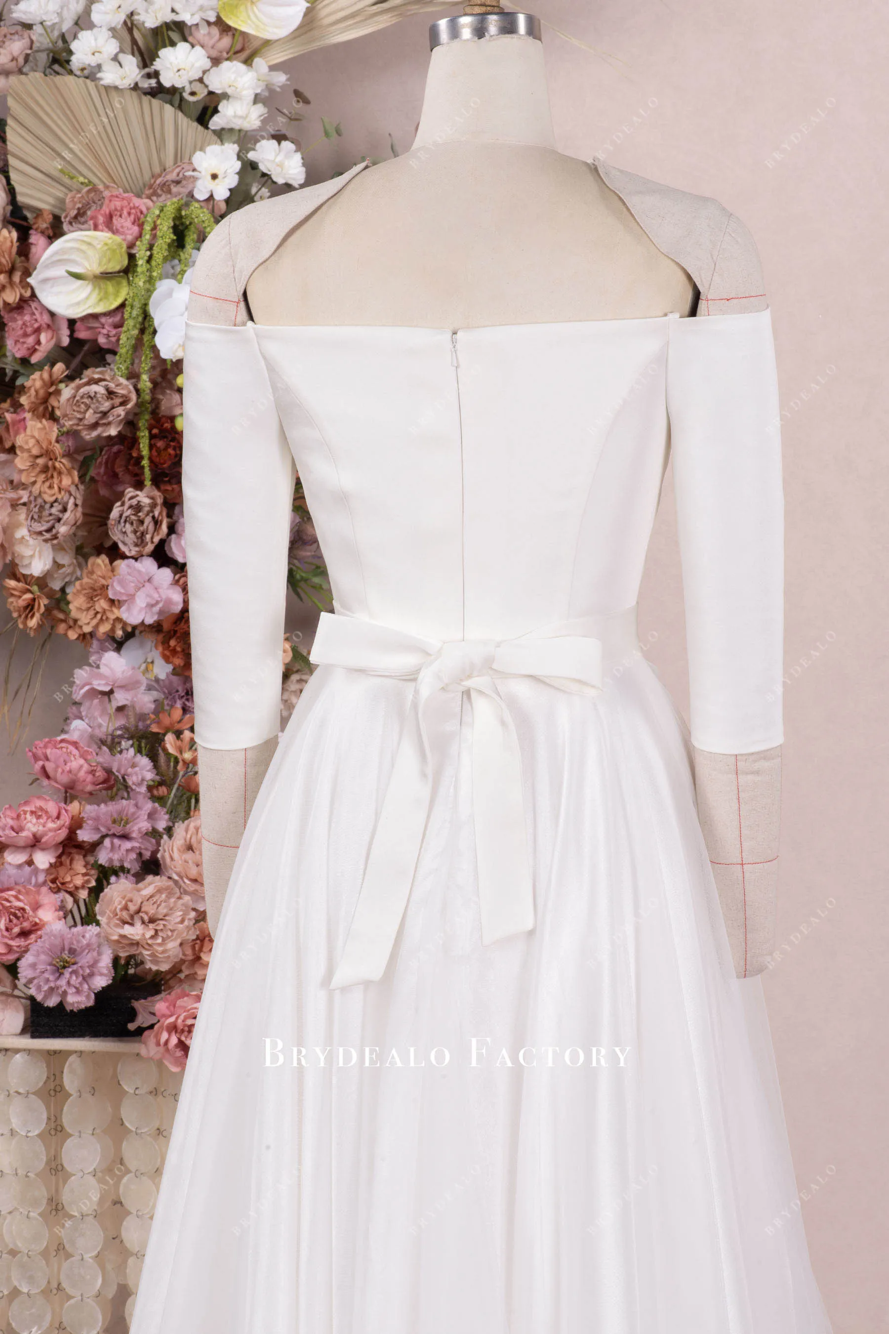 Casual White Three-Quarter Sleeves Tea Length Bridal Dress