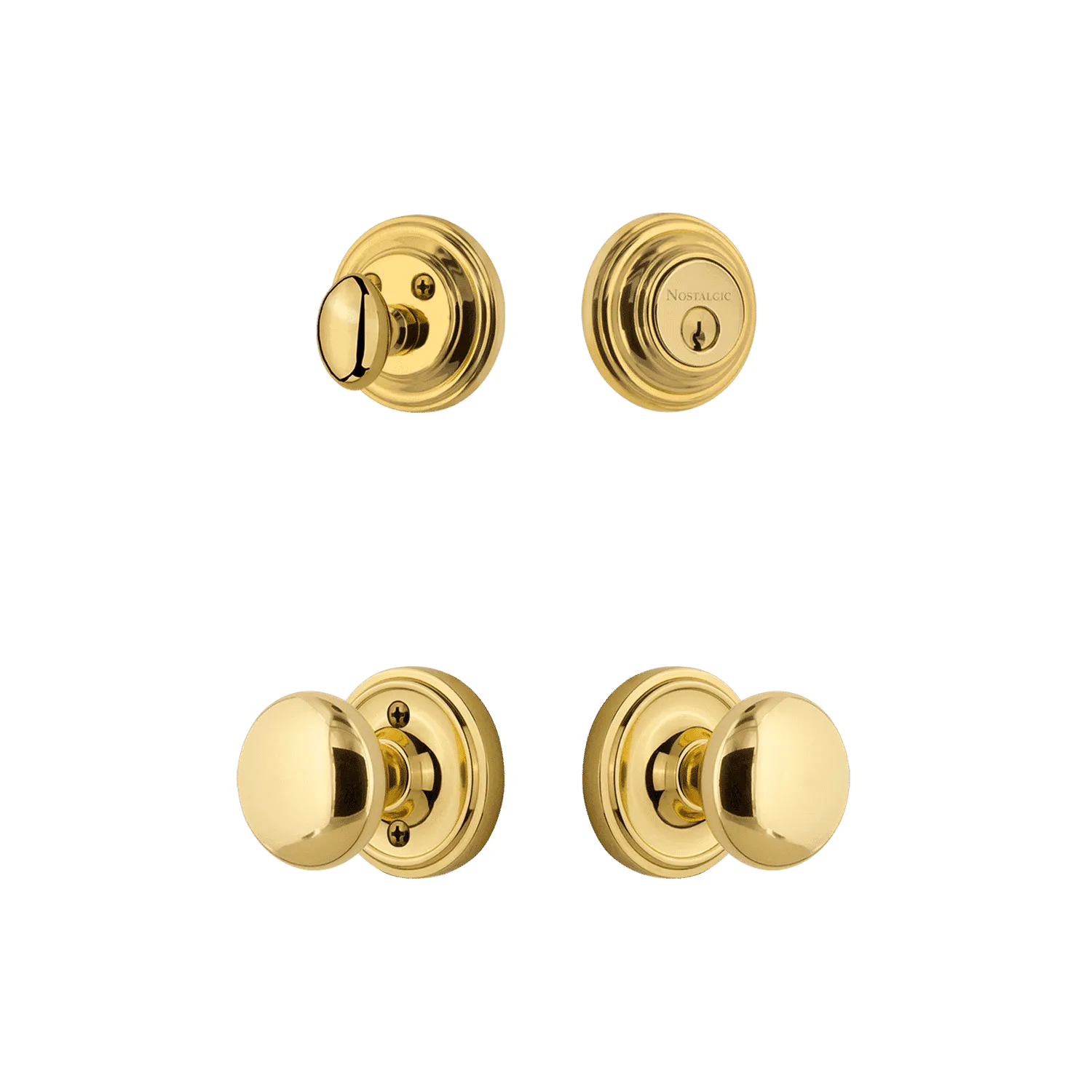 Classic Rosette Entry Set with New York Knob in Unlacquered Brass