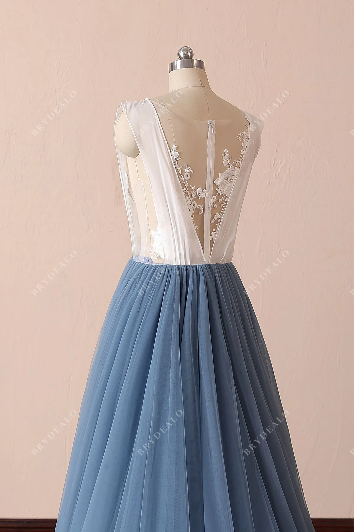 Classy Two-tone Illusion Lace Tulle Destination Wedding Dress