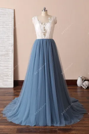 Classy Two-tone Illusion Lace Tulle Destination Wedding Dress