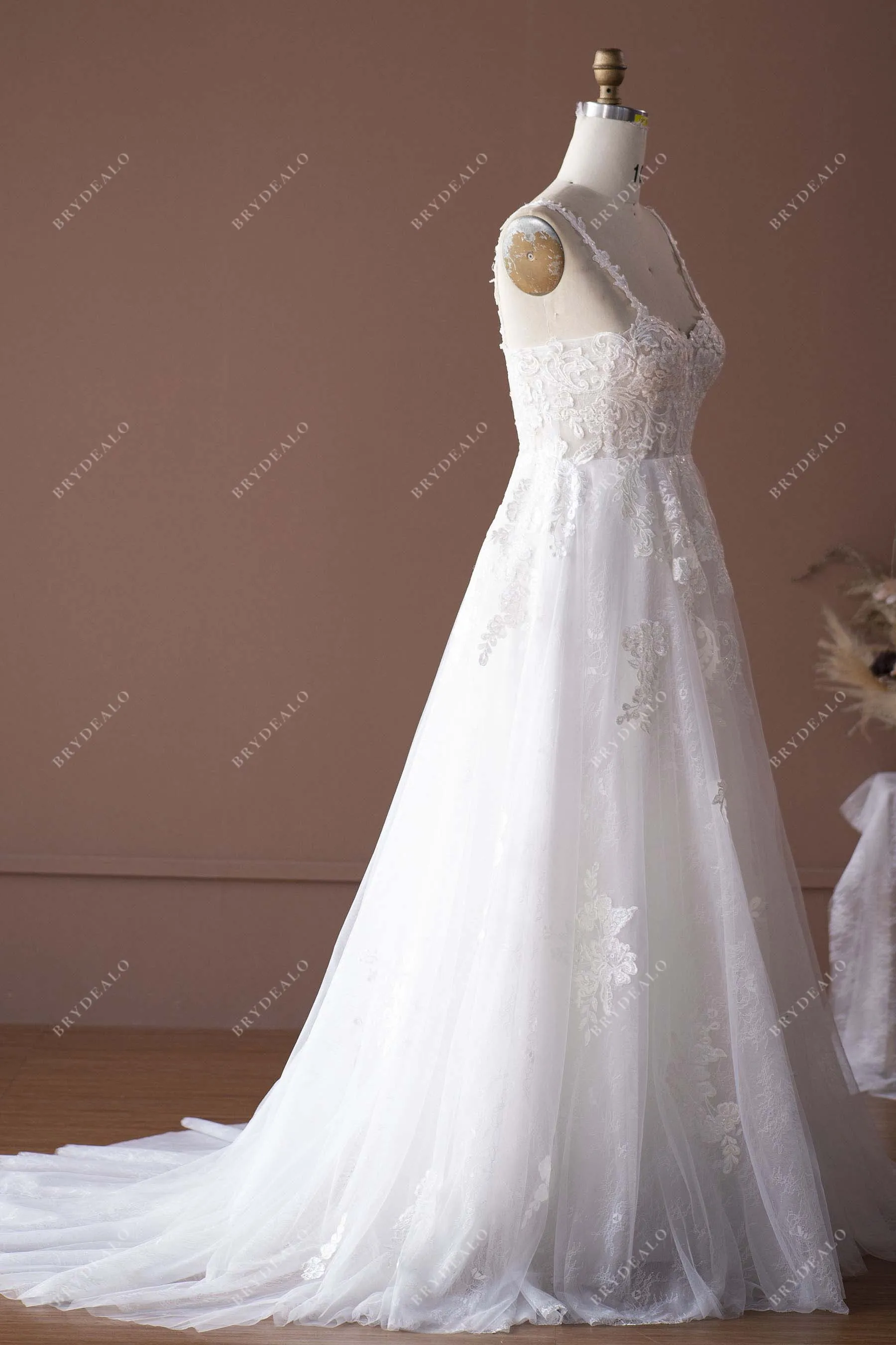 Designer Lace Spaghetti Straps Corset Wedding Ball Gown