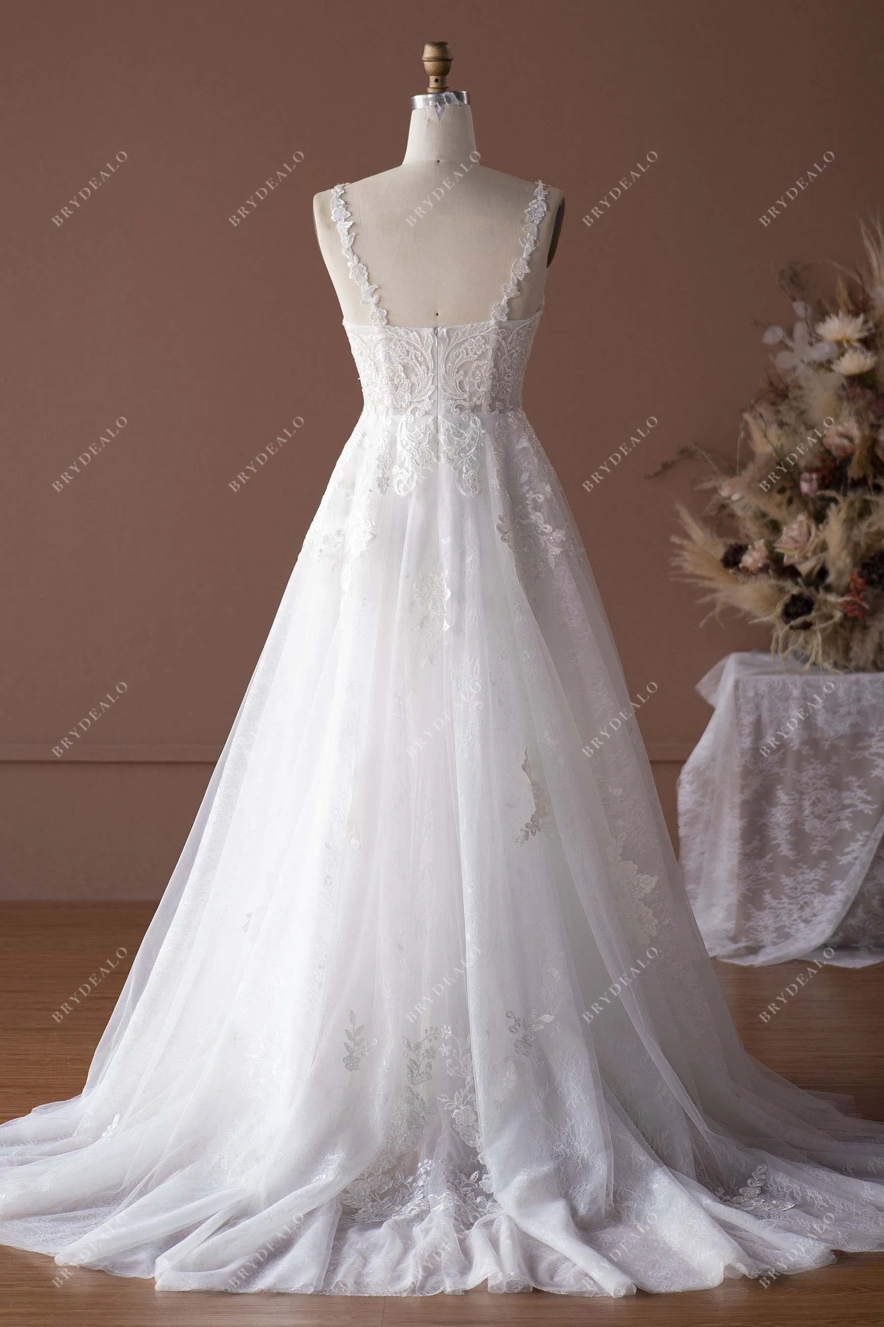 Designer Lace Spaghetti Straps Corset Wedding Ball Gown