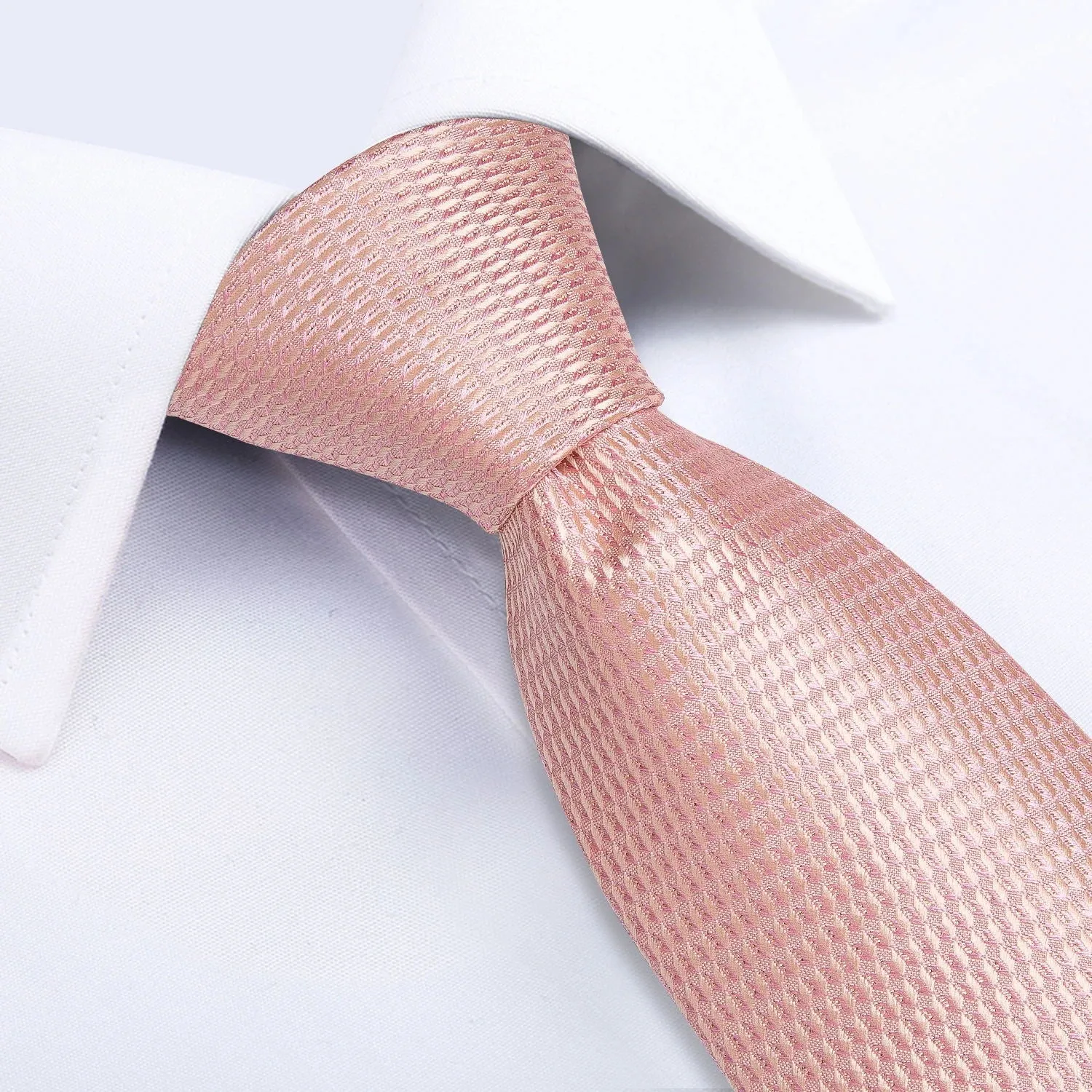 DiBanGu Silk Tie Ring Set Pink Rhinestone Plaid Men's Tie Pocket Square Cufflinks with Tie Ring Set