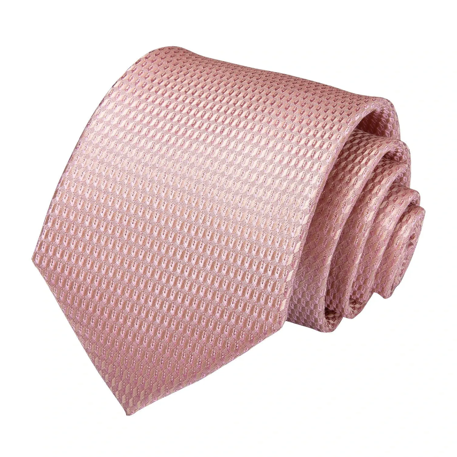 DiBanGu Silk Tie Ring Set Pink Rhinestone Plaid Men's Tie Pocket Square Cufflinks with Tie Ring Set