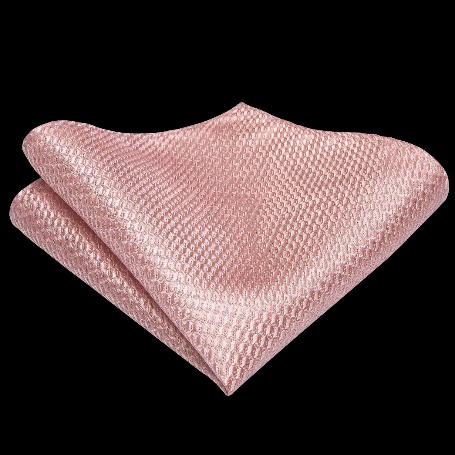DiBanGu Silk Tie Ring Set Pink Rhinestone Plaid Men's Tie Pocket Square Cufflinks with Tie Ring Set