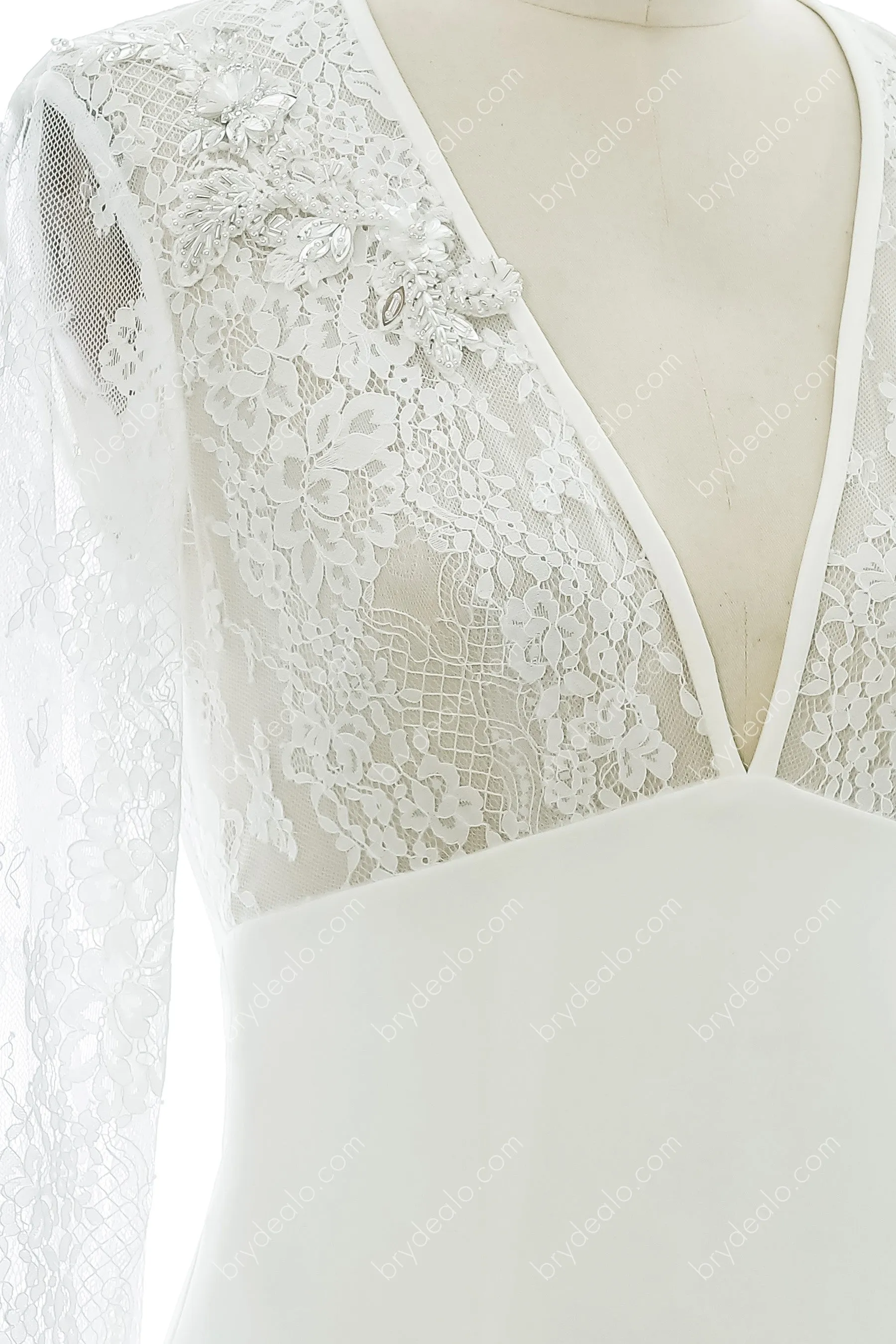 Elegant Illusion Lace Crepe Mermaid Wedding Dress