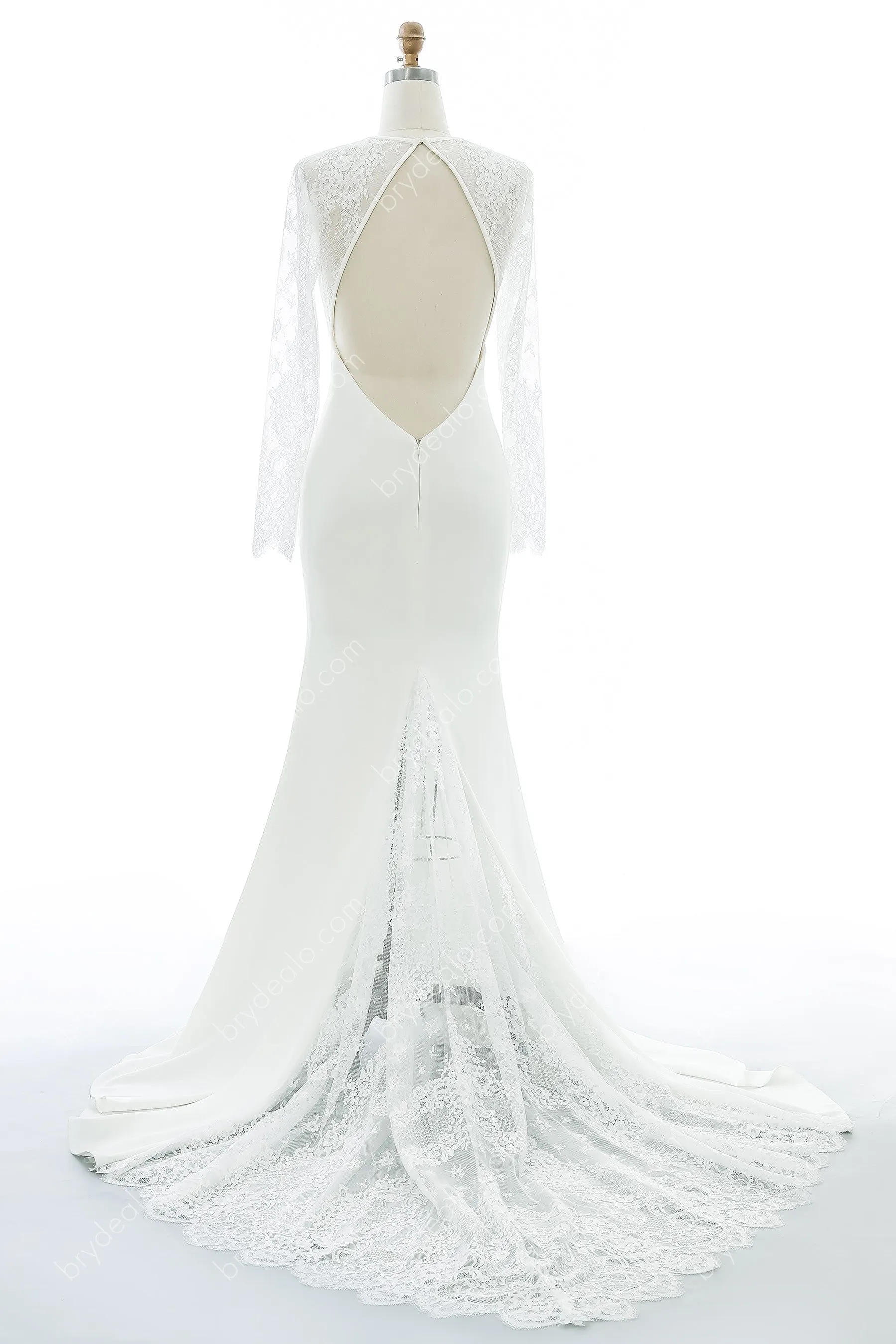 Elegant Illusion Lace Crepe Mermaid Wedding Dress