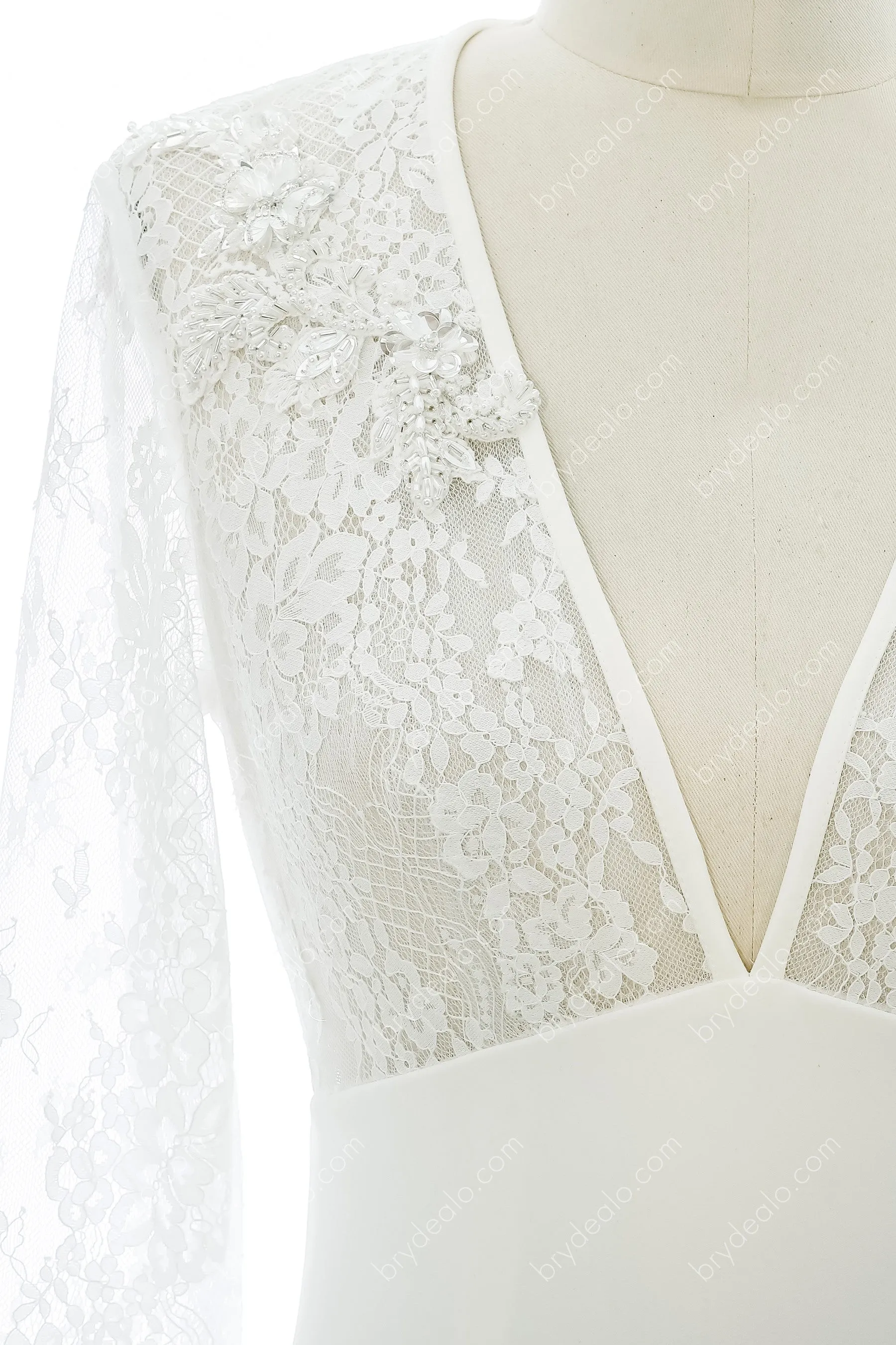 Elegant Illusion Lace Crepe Mermaid Wedding Dress