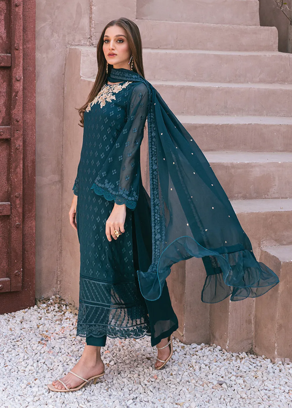 Embroidered Ensembles 3 Pcs by Azure | Emerald Bloom