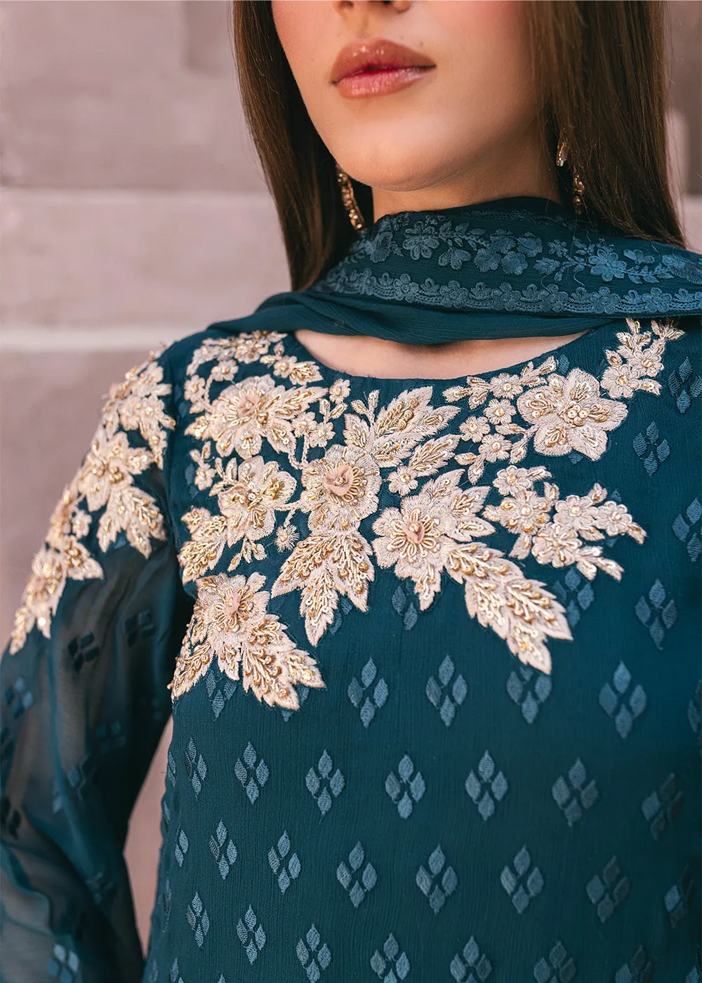 Embroidered Ensembles 3 Pcs by Azure | Emerald Bloom