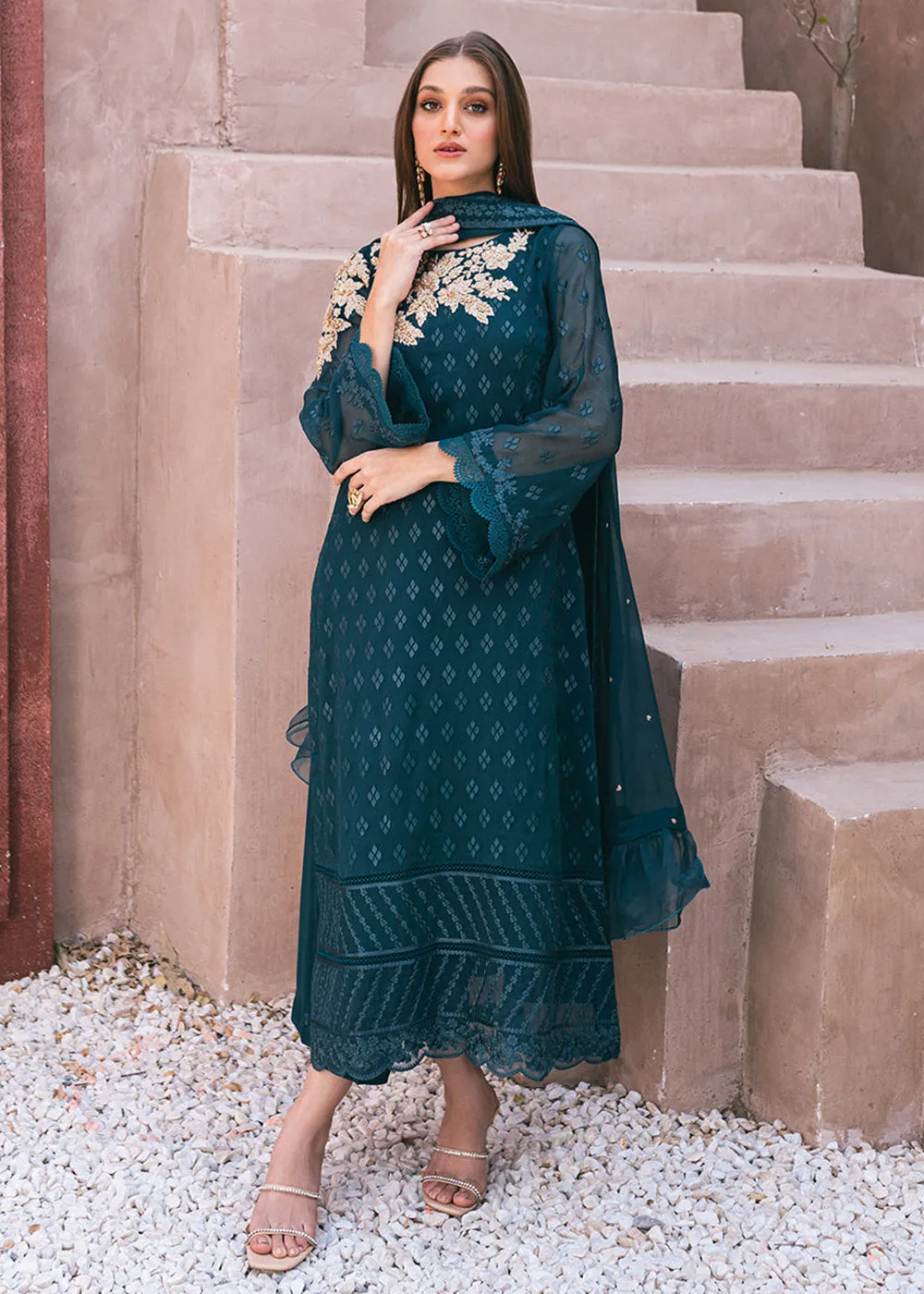 Embroidered Ensembles 3 Pcs by Azure | Emerald Bloom