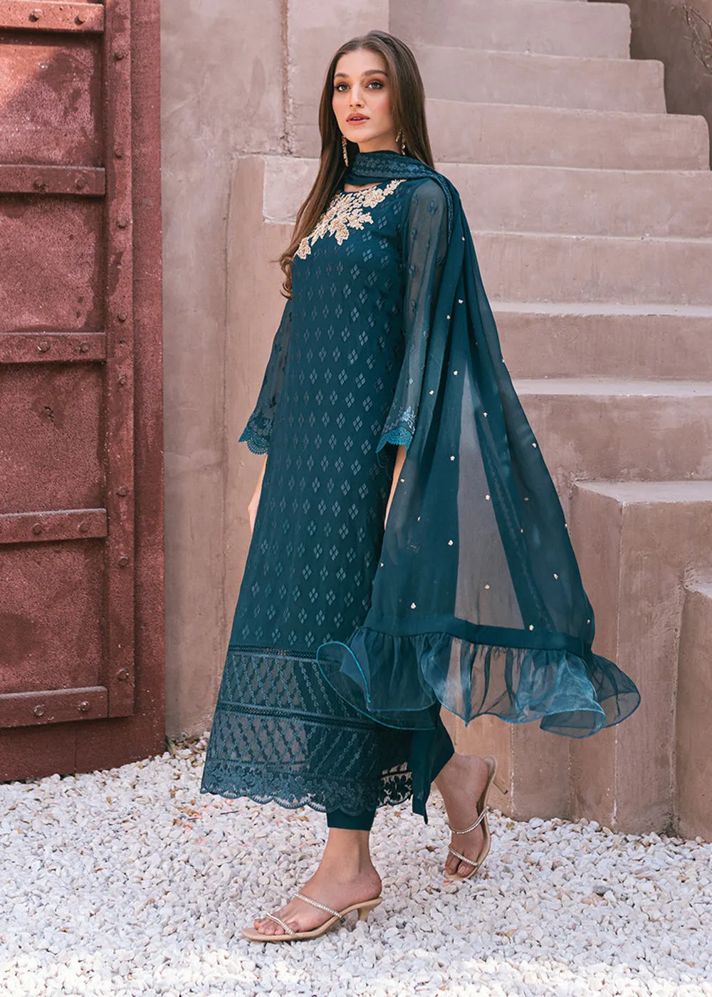 Embroidered Ensembles 3 Pcs by Azure | Emerald Bloom
