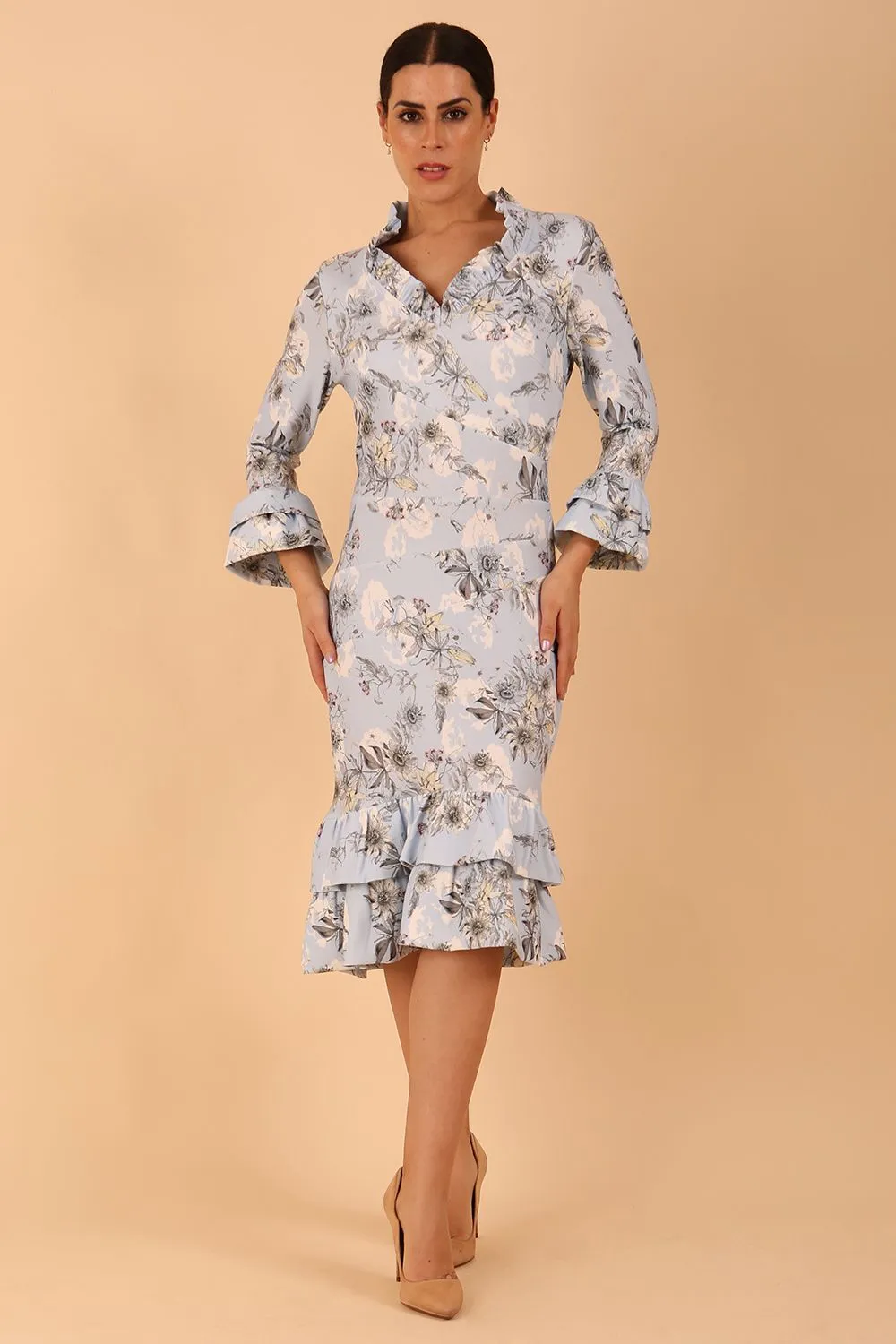 Fern Sleeved Blue Printed Dress