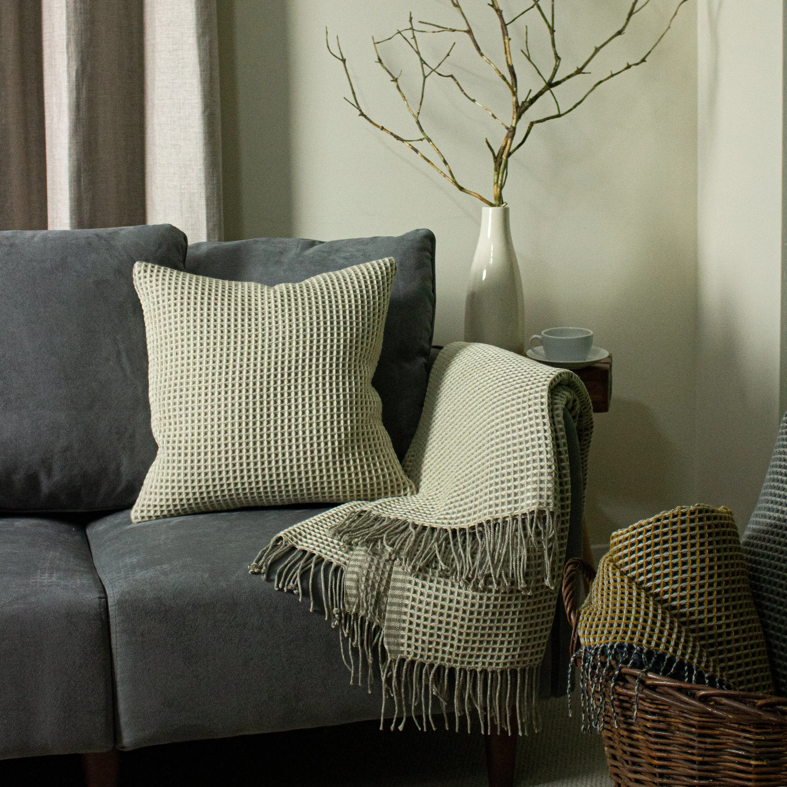 furn. Rowan Waffle 45cm x 45cm Filled Cushion Natural
