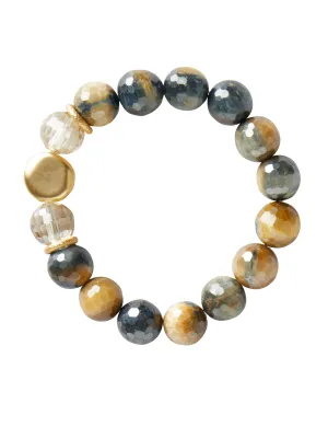 Handmade Matte Gold Plate Mixed Crystal & Tiger Eye Stretch Bracelet