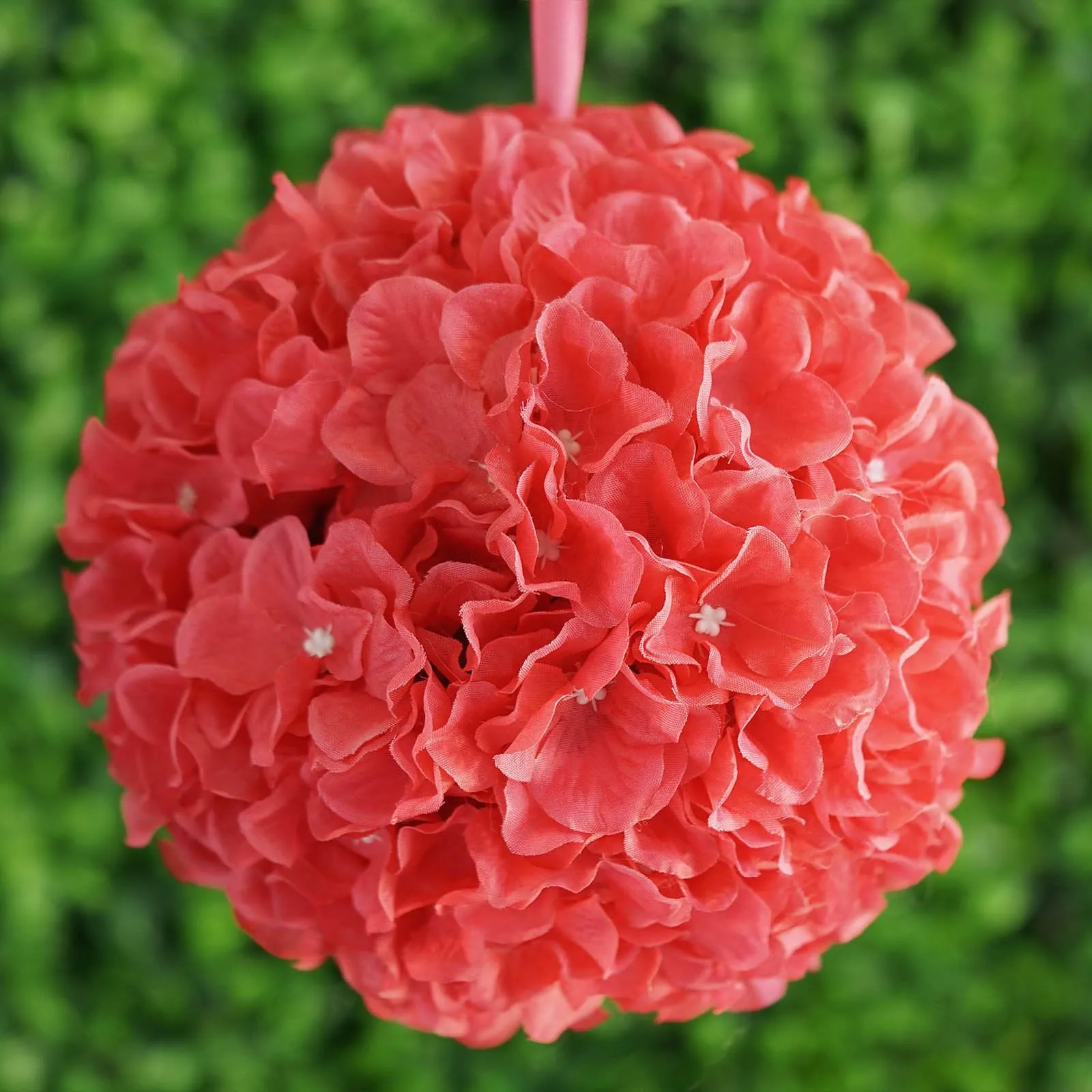 Hydrangea Kissing Ball Artificial Silk Flowers - Coral - 4 pack