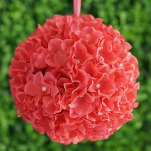 Hydrangea Kissing Ball Artificial Silk Flowers - Coral - 4 pack