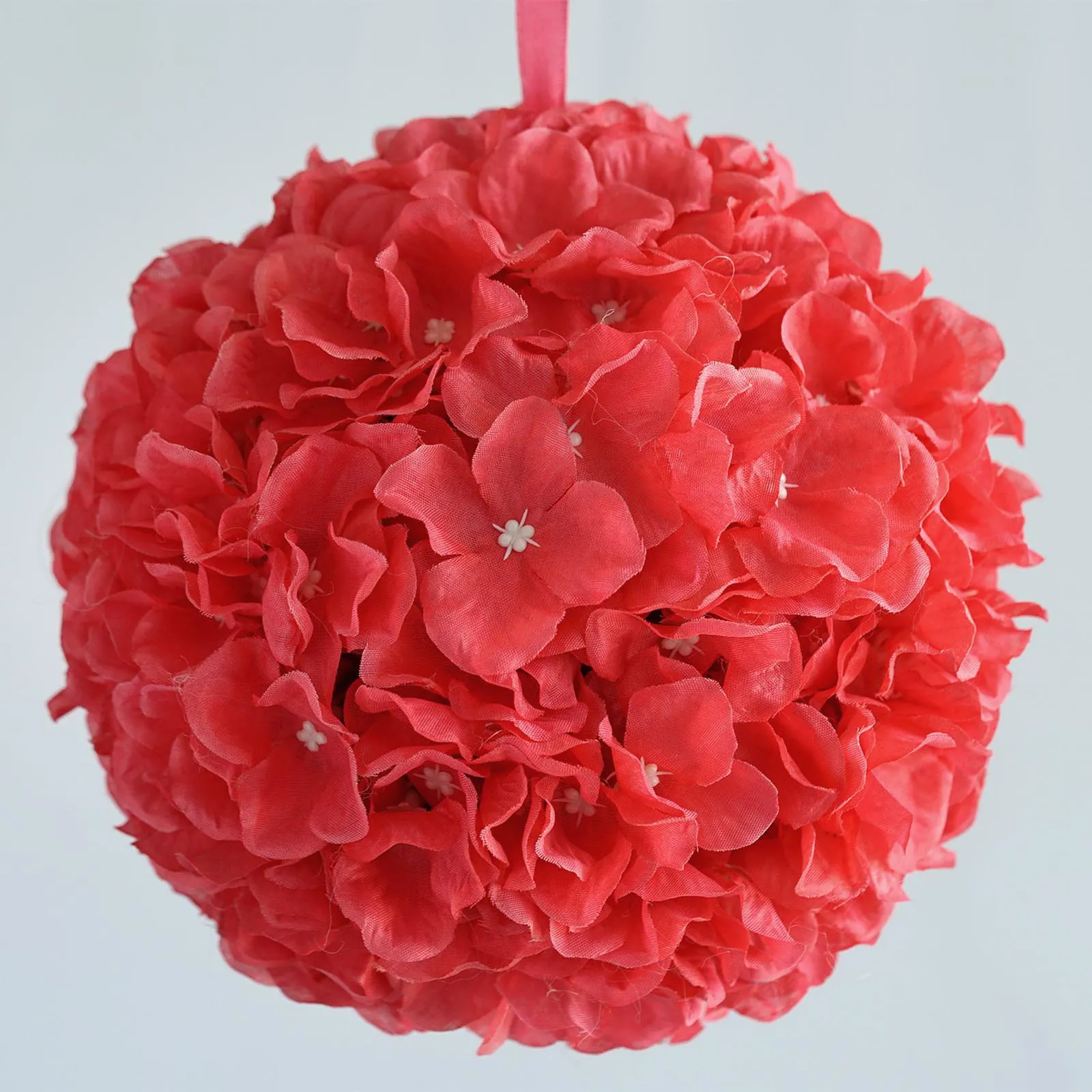 Hydrangea Kissing Ball Artificial Silk Flowers - Coral - 4 pack