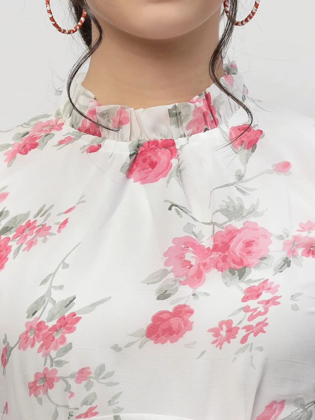 I ENTERPRISE Women's Georgette Pink High Neck Short Sleeve A-line Dress Dress for Women|One Piece Dress for Women|Dress for Women Stylish|Western Dress|Dress for Women|Printed Dress
