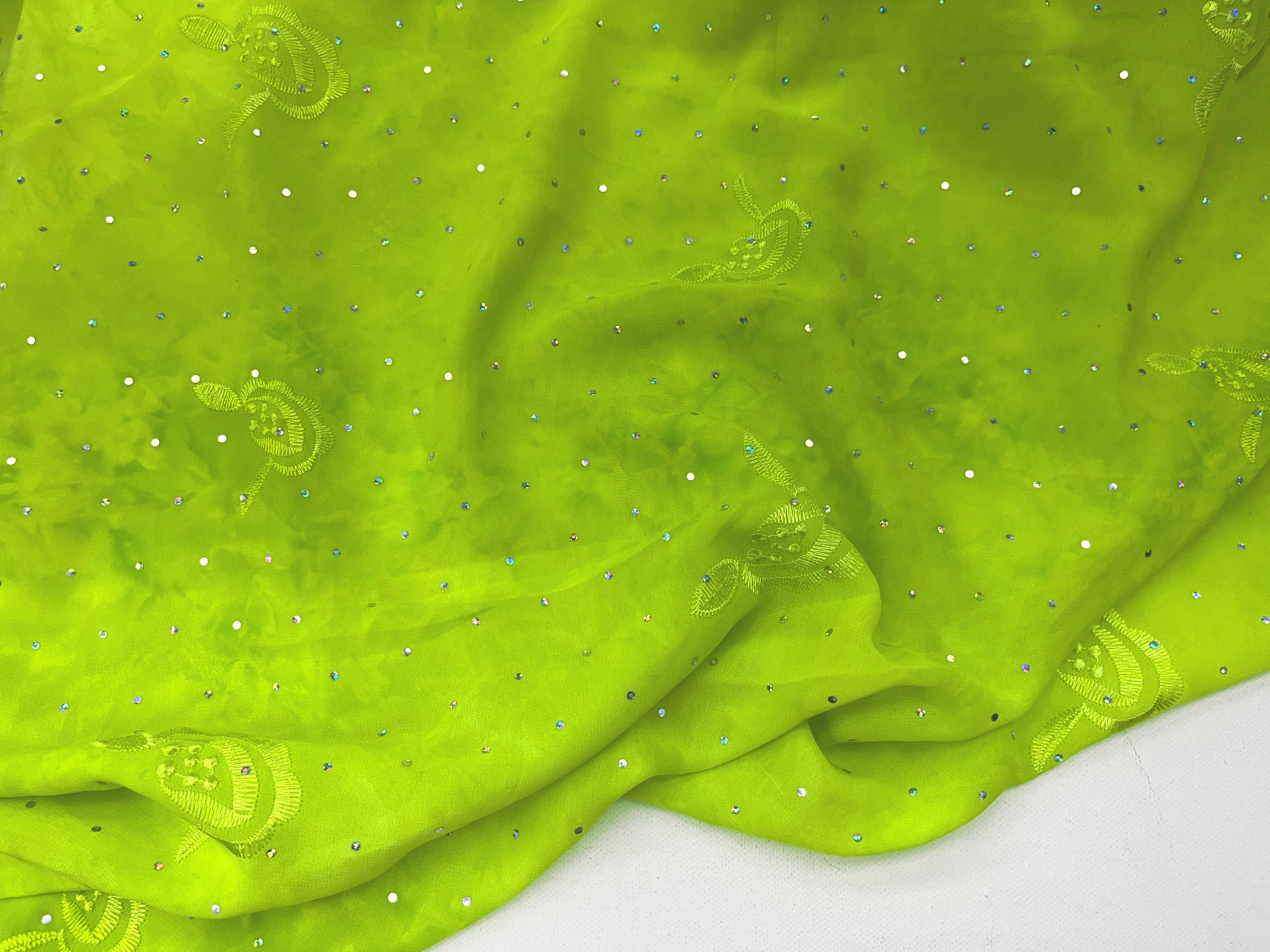 Iridescent Sequin Embroidered Chiffon Fabric