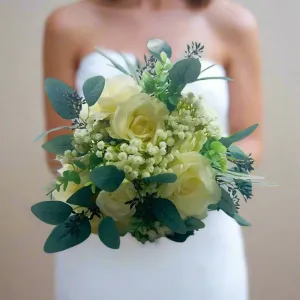 Ivory And Green Artificial Wedding Bouquet